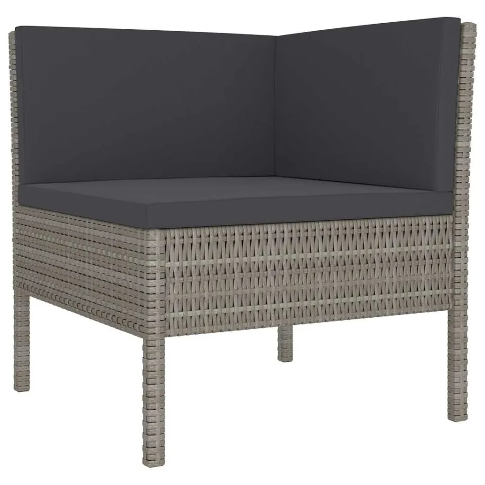 vidaXL 3-delige Loungeset met kussens poly rattan grijs, foto 3