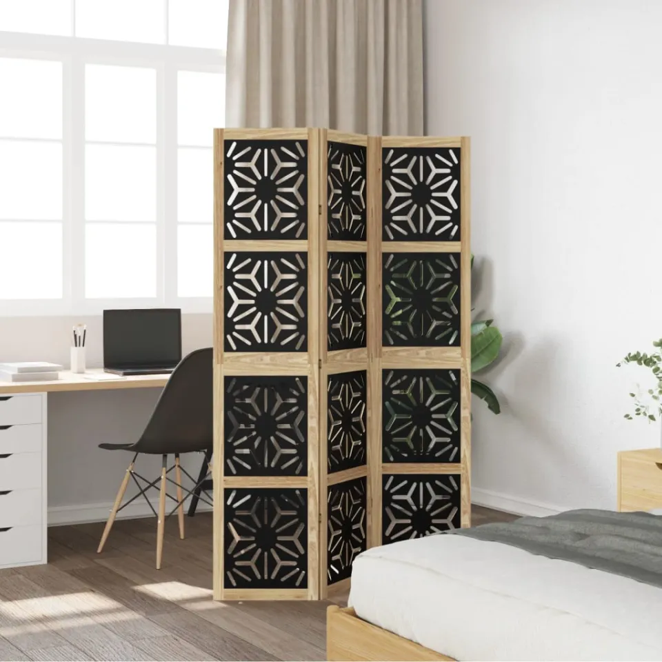 vidaXL Kamerscherm met 3 panelen massief paulowniahout zwart, foto 3