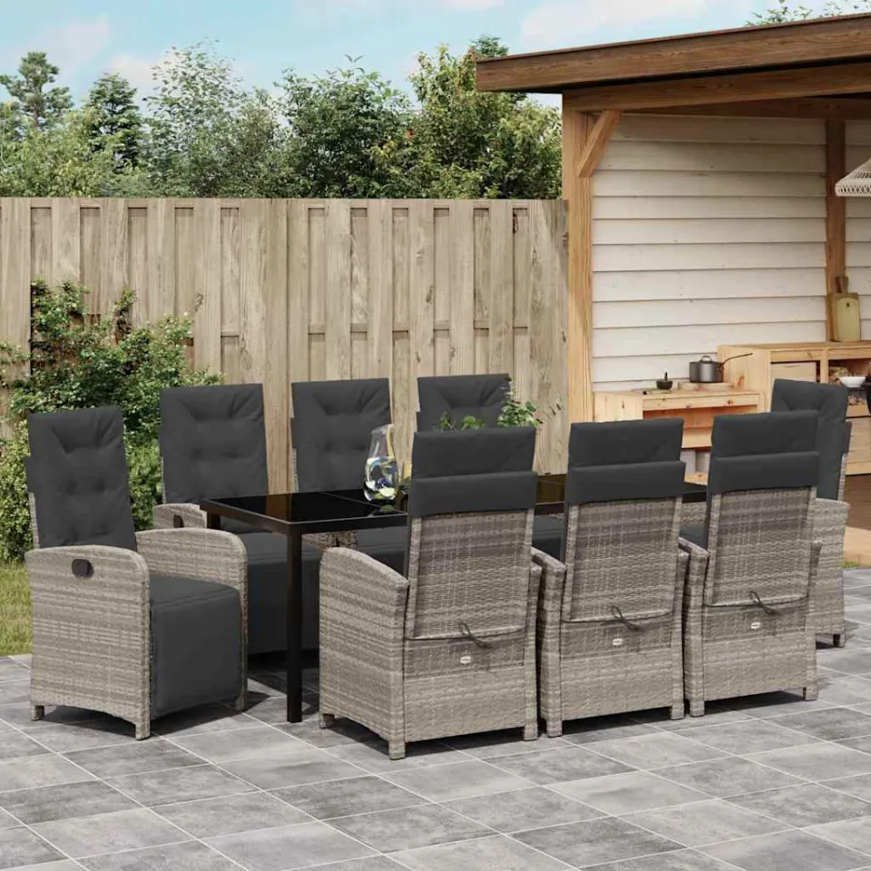vidaXL Tuin eettafelset 9 st Lichtgrijs poly rattan, foto 3