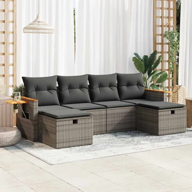 vidaXL 6-delige Loungeset met kussens poly rattan grijs, foto 2