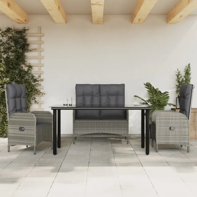vidaXL 4-delige Tuinset met kussens poly rattan grijs, foto 2