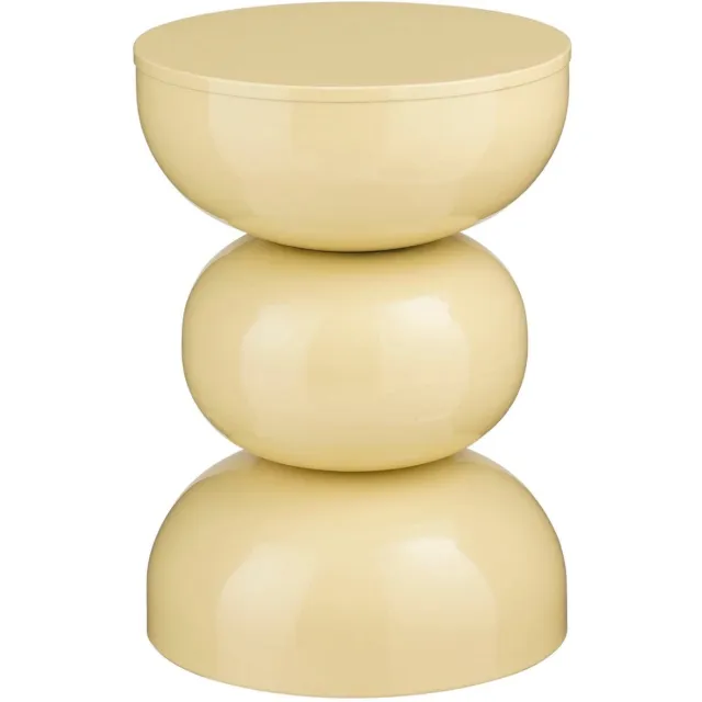 Mica Decorations Luna Salontafel - Nachtkastje Rond met Metalen Frame - Bijzettafel voor Woonkamer of Slaapkamer - Rond Tafeltje met Plantenhouder - H46 x Ø32 cm - Beige