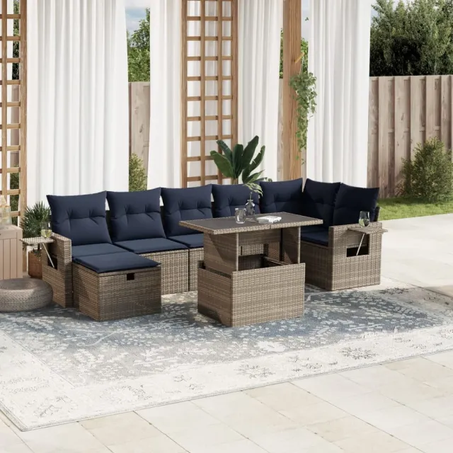 vidaXL 8-delige tuinbankset met kussens, grijs polyrotan, foto 2