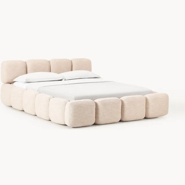 Westwing Collection Gestoffeerd bed Tayla van bouclé met opbergruimte Roze