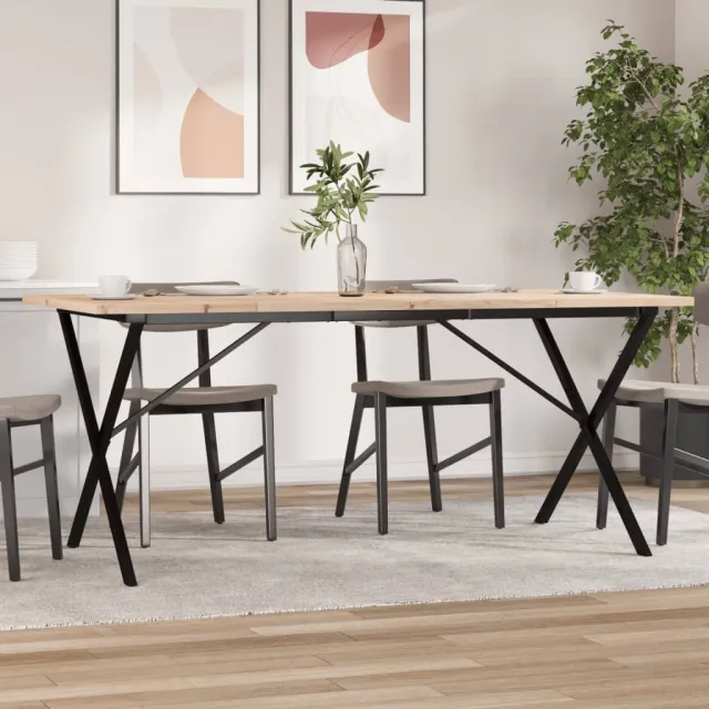 vidaXL Eettafel X-frame 180x90x75,5 cm massief grenenhout en staal Bruin