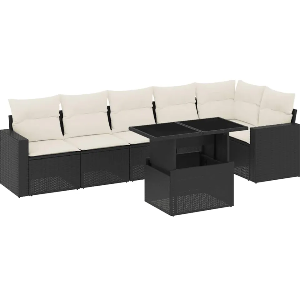 vidaXL 7-delige Loungeset met kussens poly rattan zwart