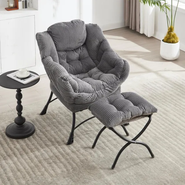 Zubaliya Luie Fauteuil Met Voetenbank - Modern Relax Fauteuil Met Zijzak - Grijs Voor Kleine Ruimtes Lezen & Ontspannen