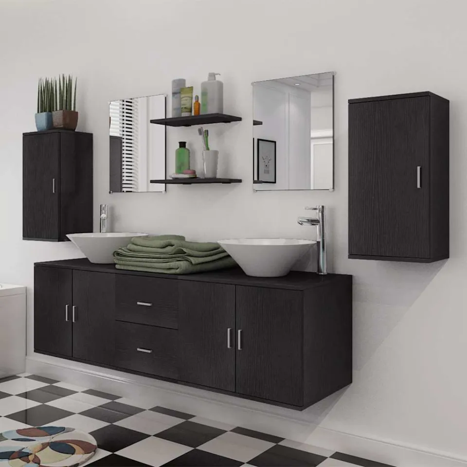 vidaXL 11-delige Badkamermeubelset met wastafel en kraan zwart, foto 3