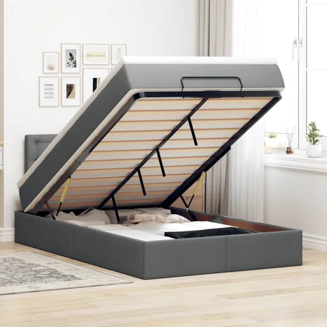 vidaXL Bed poef met matras en LED's 120x190 cm stof donkergrijs grijs