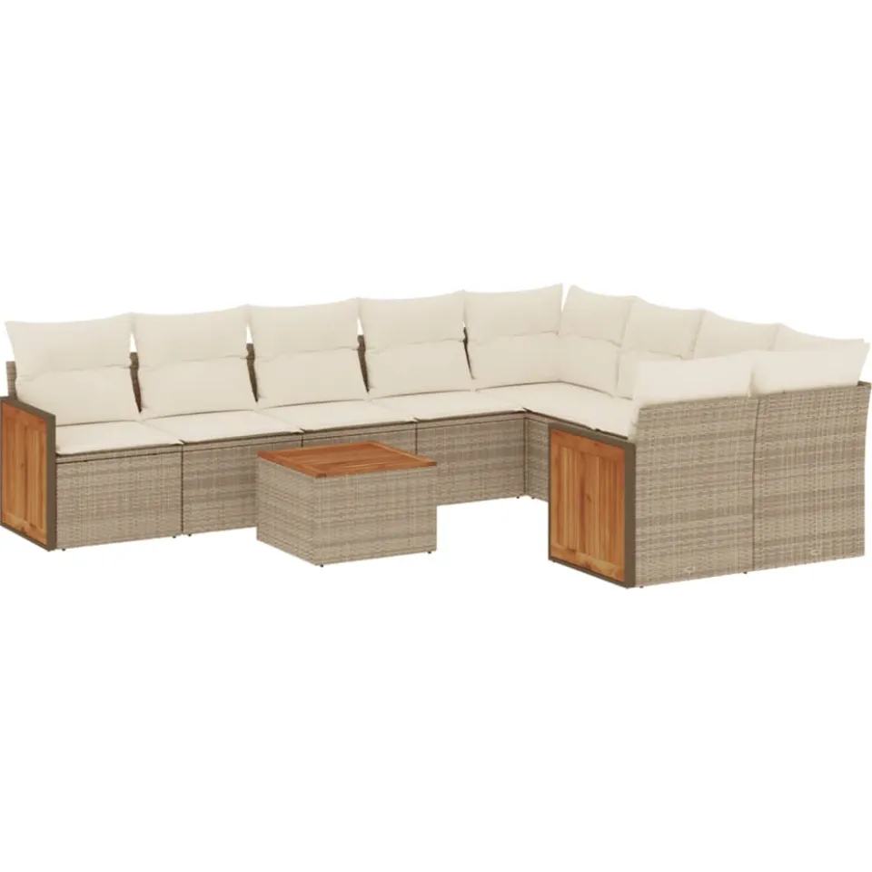 vidaXL 10-delige Loungeset met kussens poly rattan beige, foto 3