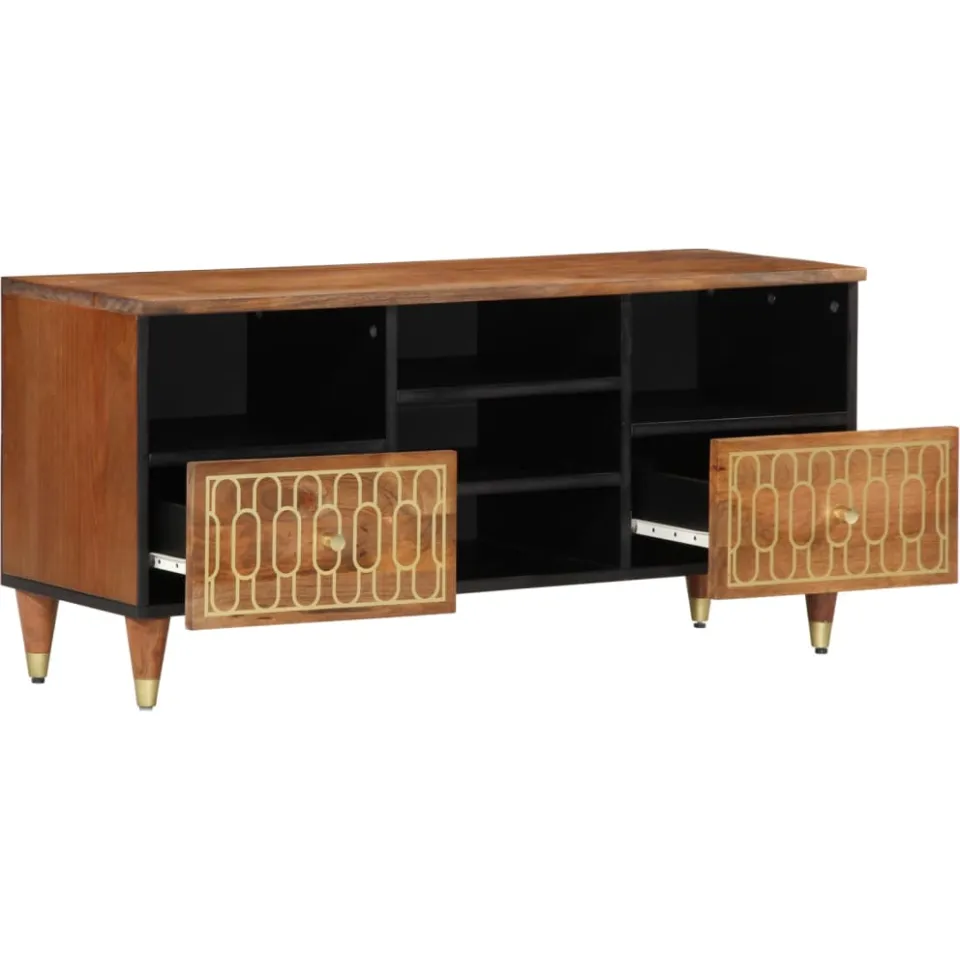 vidaXL Tv-meubel 100x33x46 cm massief mangohout bruin, foto 3