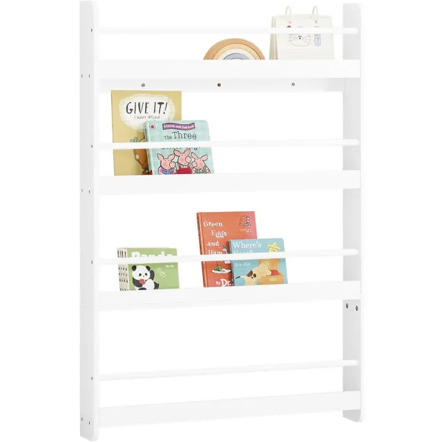 SoBuy Boekenplank voor Kinderen - Wandboekenkast met 4 Planken voor Boeken, Kinderplank - Wit, 80x12x118 cm - KMB08-II-W