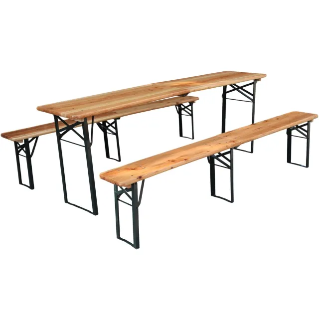 Turold Picknicktafel - Biertafel - Houten Tuinbank - Houten Biertafel - Opvouwbare Biertafel/Picknicktafel, Hout/Staal 220cm Dennenhout