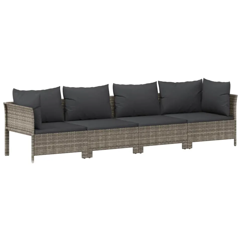 vidaXL 4-delige tuinloungeset met kussens grijs poly rattan, foto 3
