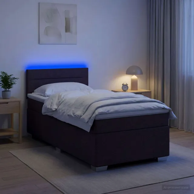 vidaXL Boxspring Bed met Matras en LED Donkerbruin 100 x 200 cm Stof