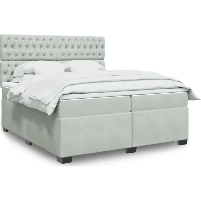 vidaXL Boxspring met matras fluweel lichtgrijs 200x200 cm grijs