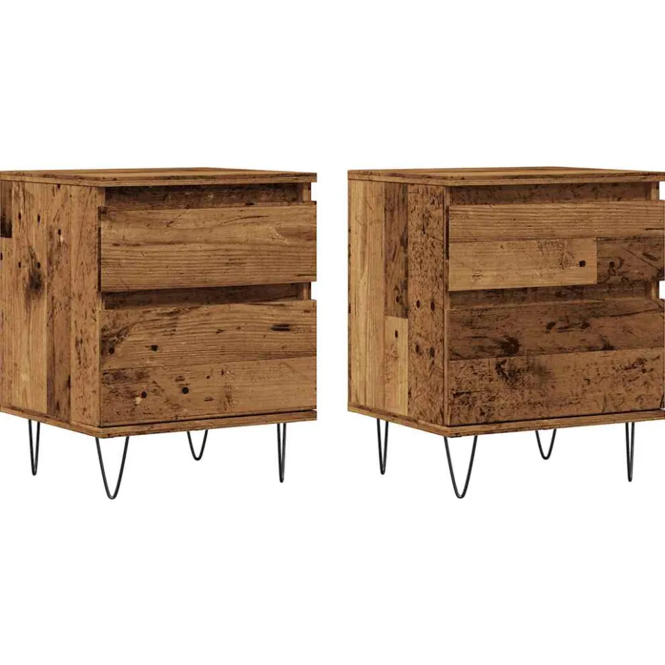 vidaXL Nachtkastjes 2 st 40x35x50 cm bewerkt hout oud houtkleurig bruin, foto 3