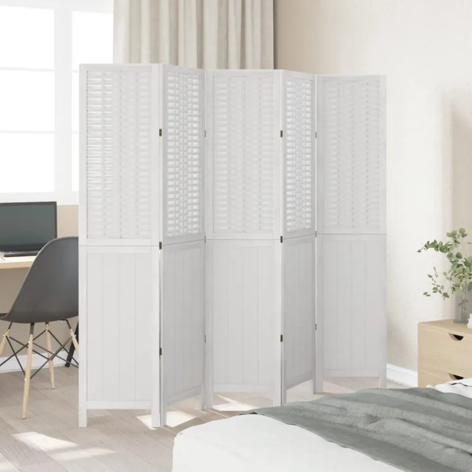vidaXL Kamerscherm met 5 panelen massief paulowniahout wit, foto 3