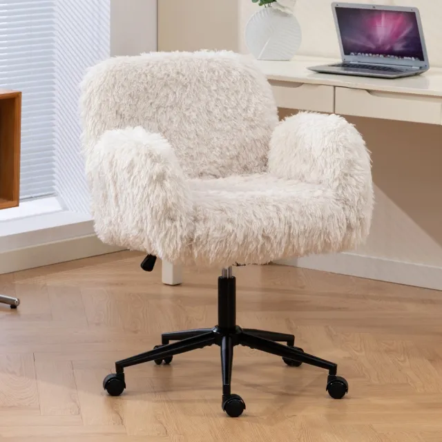 MODENUIT Bureaustoel 104 cm - Draaibaar met Wielen - Thuiskantoor en Woonkamer - Stof Beige
