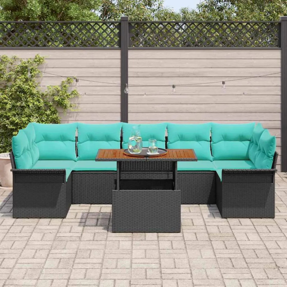 vidaXL Tuin Sofa Set 8 st Zwart Poly riet, foto 3