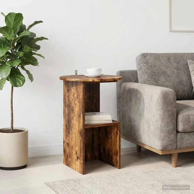 vidaXL Bijzettafel Gerookt eiken Ø 39,5 x 55 cm Bewerkt hout, foto 2