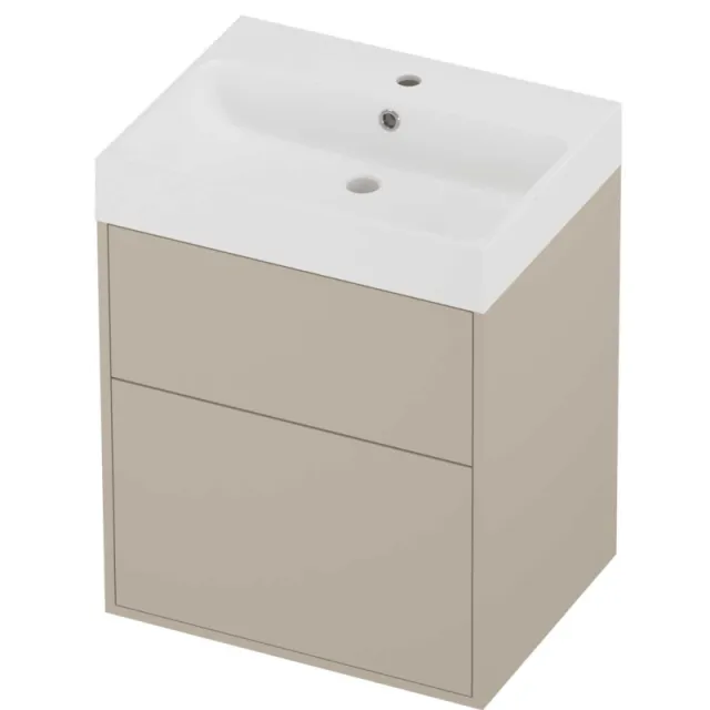 Proline Podium Badmeubelset Polystone Loft 1 Kraangat Voor Grepen 60x46x75 cm Mat White Soft Linen Beige