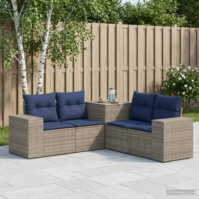 vidaXL Bankstel 5 st Grijs en Marineblauw 200 x 200 x 85 cm
