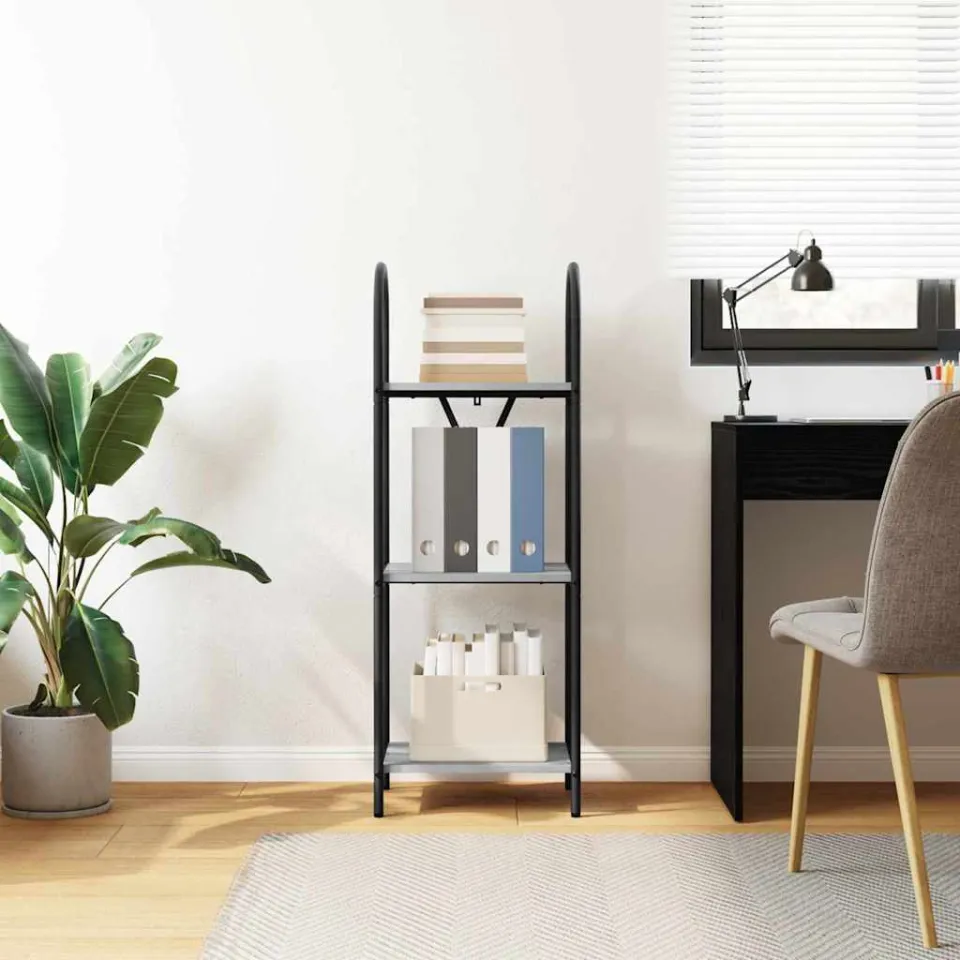 vidaXL Boekenkast 3-laags 40 x 30 x 109 cm Bewerkt hout Grijs Sonoma, foto 4