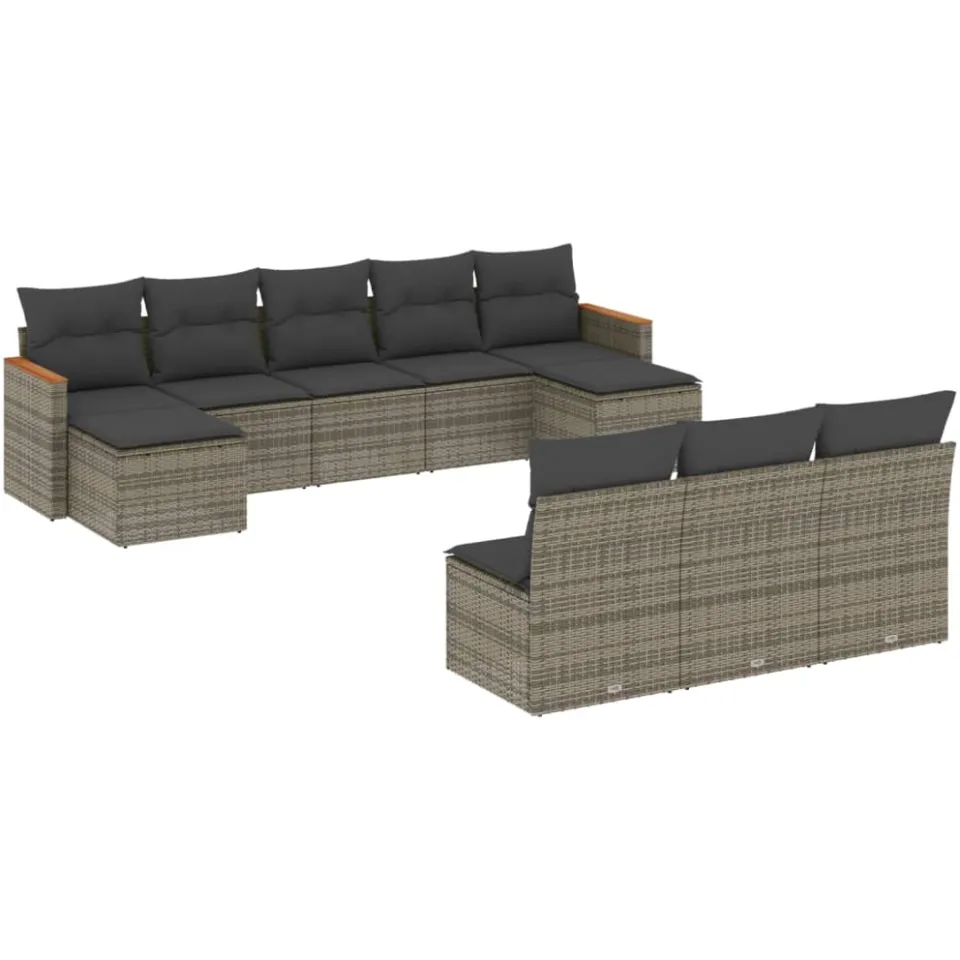 vidaXL 10-delige Loungeset met kussens poly rattan grijs, foto 3