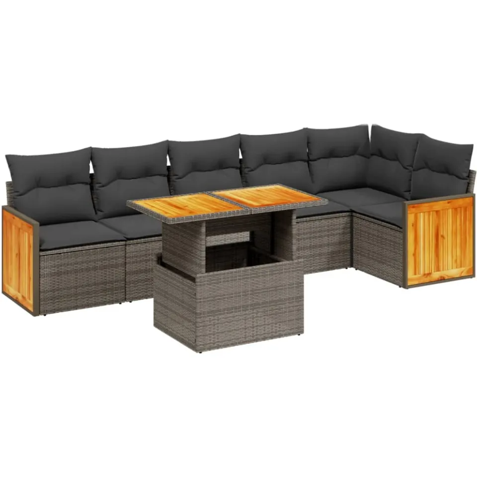 vidaXL 7-delige Loungeset met kussens poly rattan grijs, foto 3