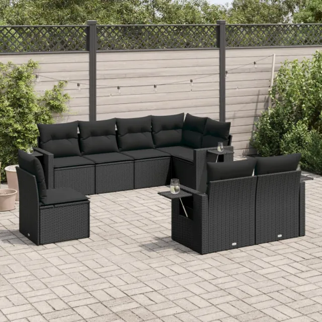 vidaXL 8-delige Loungeset met kussens poly rattan zwart, foto 2