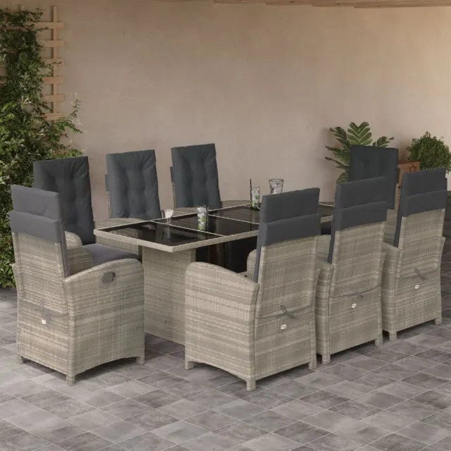 vidaXL 9-delige Tuinset met kussens poly rattan lichtgrijs grijs, foto 2