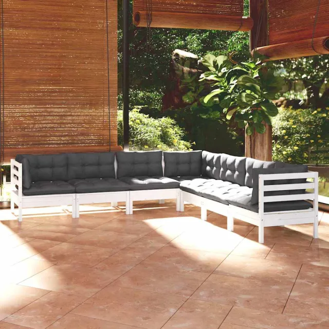 vidaXL 7-delige Loungeset met kussens massief grenenhout wit, foto 2