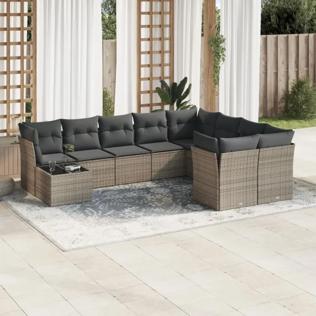 vidaXL 10-delige Loungeset met kussens poly rattan grijs, foto 2
