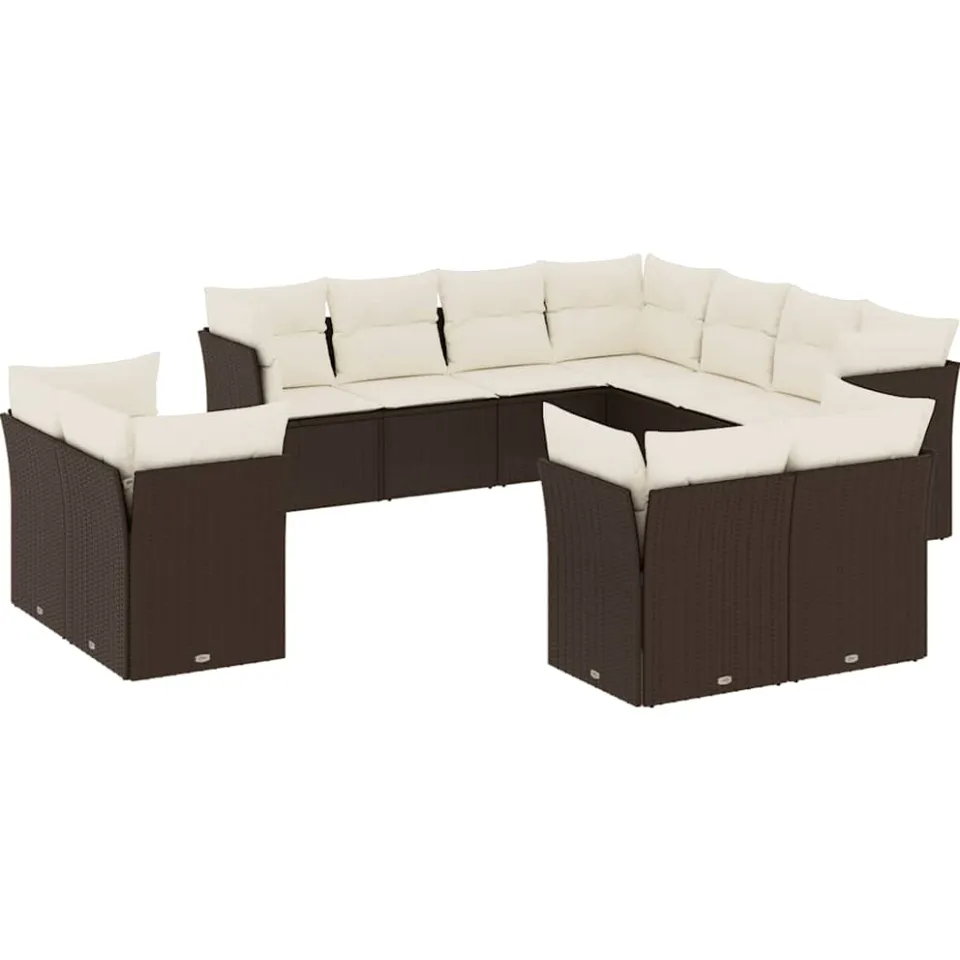 vidaXL 11-delige Loungeset met kussens poly rattan bruin, foto 3