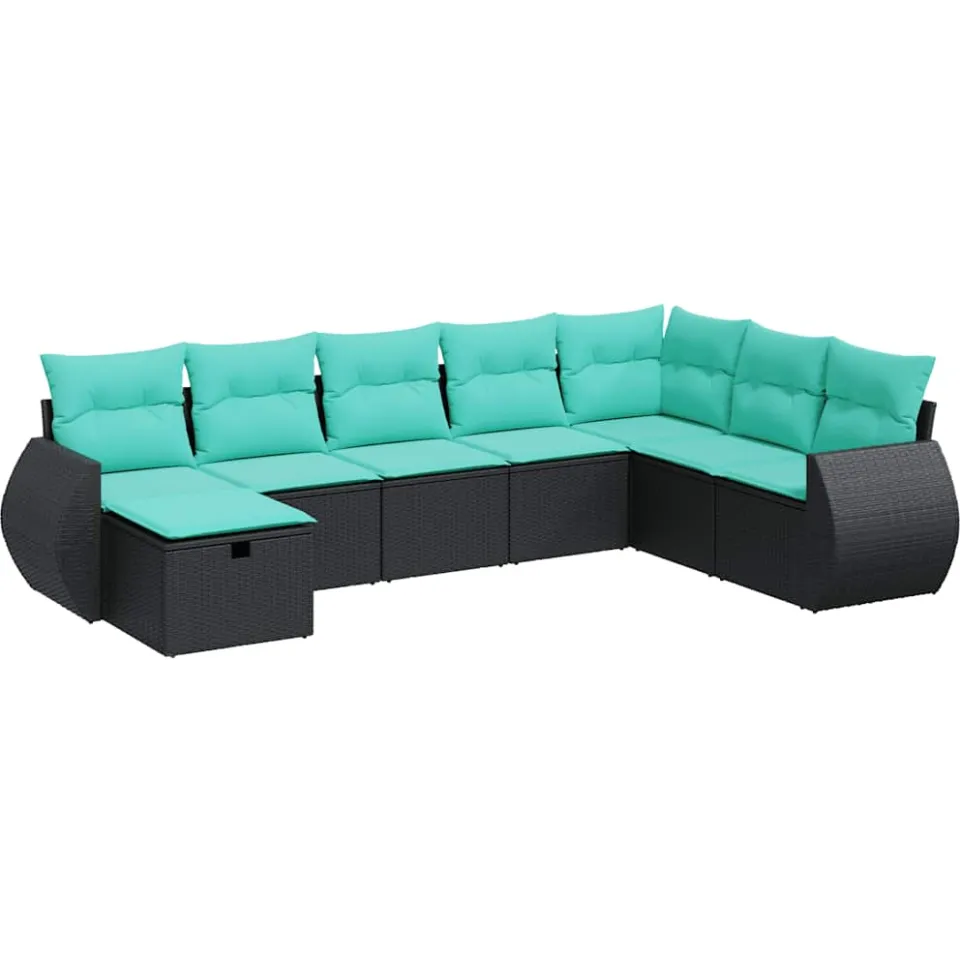 vidaXL 8-delige Loungeset met kussens poly rattan zwart