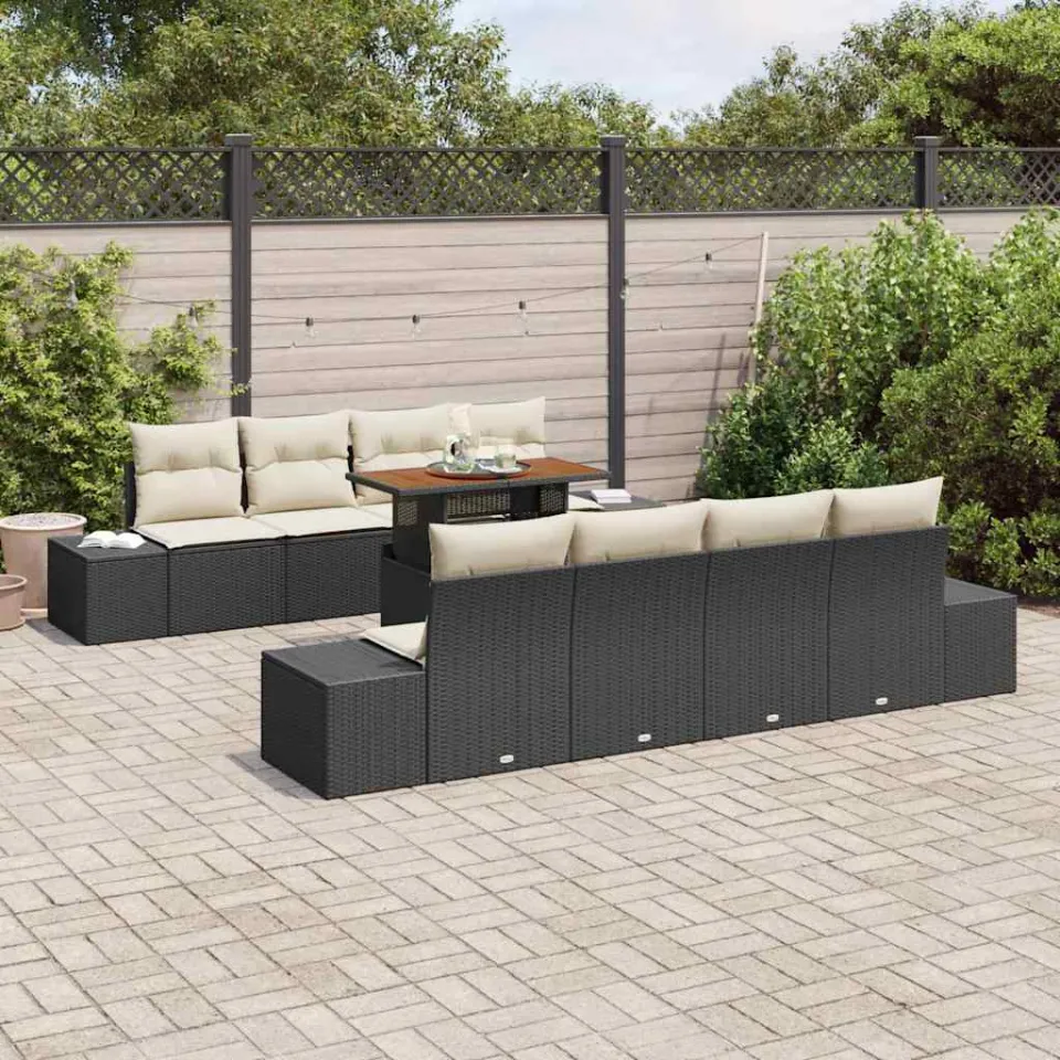vidaXL Tuin Sofa Set 9 st Zwart Poly riet, foto 3
