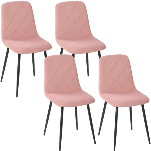 ZYLARO Eetkamerstoel - Set Van 4 - Keukenstoelen Met Rugleuning - Fluwelen Look - Gestoffeerde Fauteuils - 45 x 54 x 87 cm - Roze