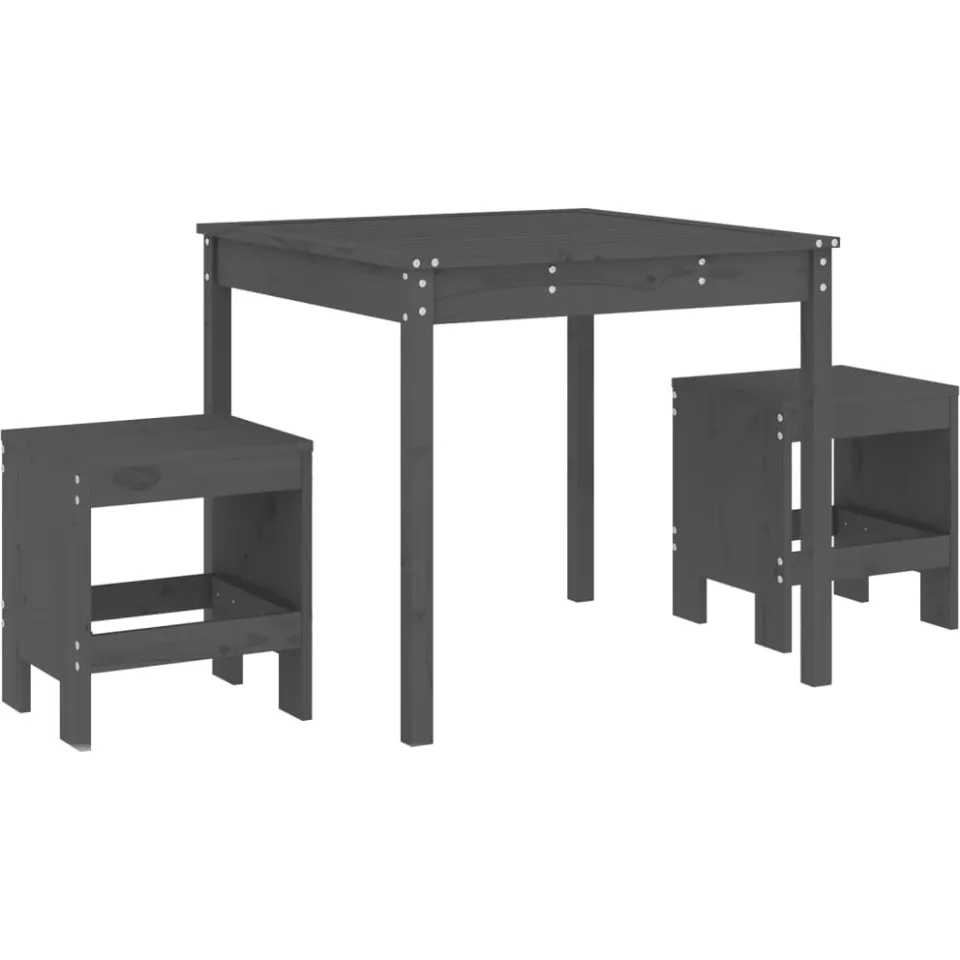 vidaXL 3-delige Bistroset massief grenenhout grijs, foto 3