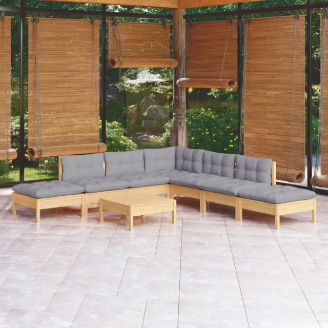 vidaXL 8-delige Loungeset met grijze kussens grenenhout grijs, foto 2