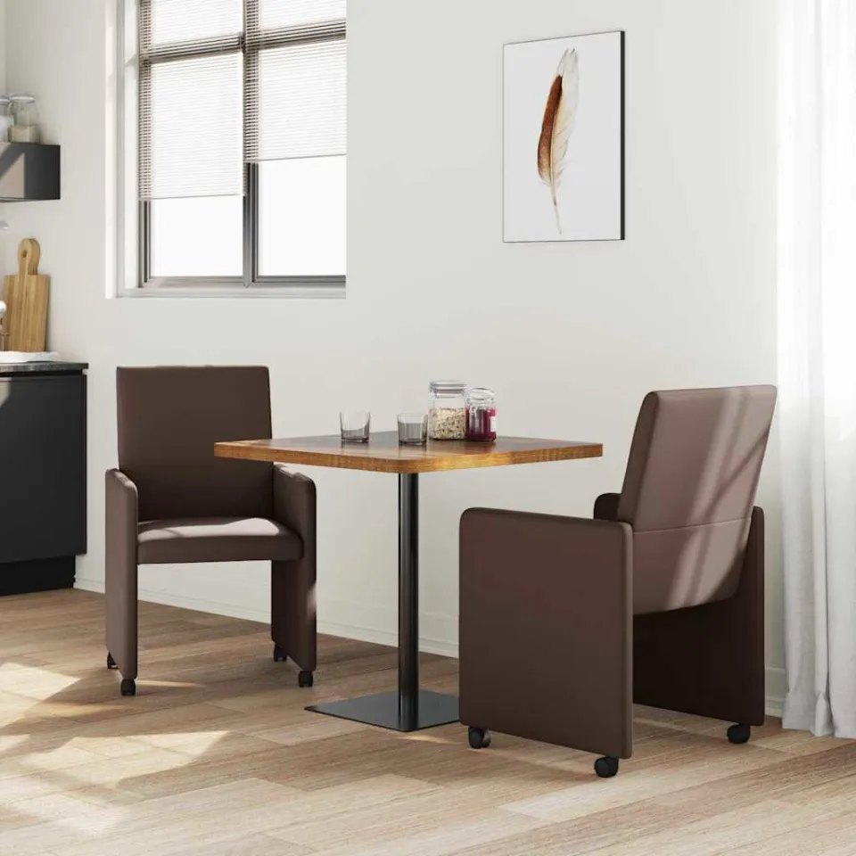 vidaXL Eetkamerstoelen met Wieltjes 2 st Kunstleer Bruin, foto 2