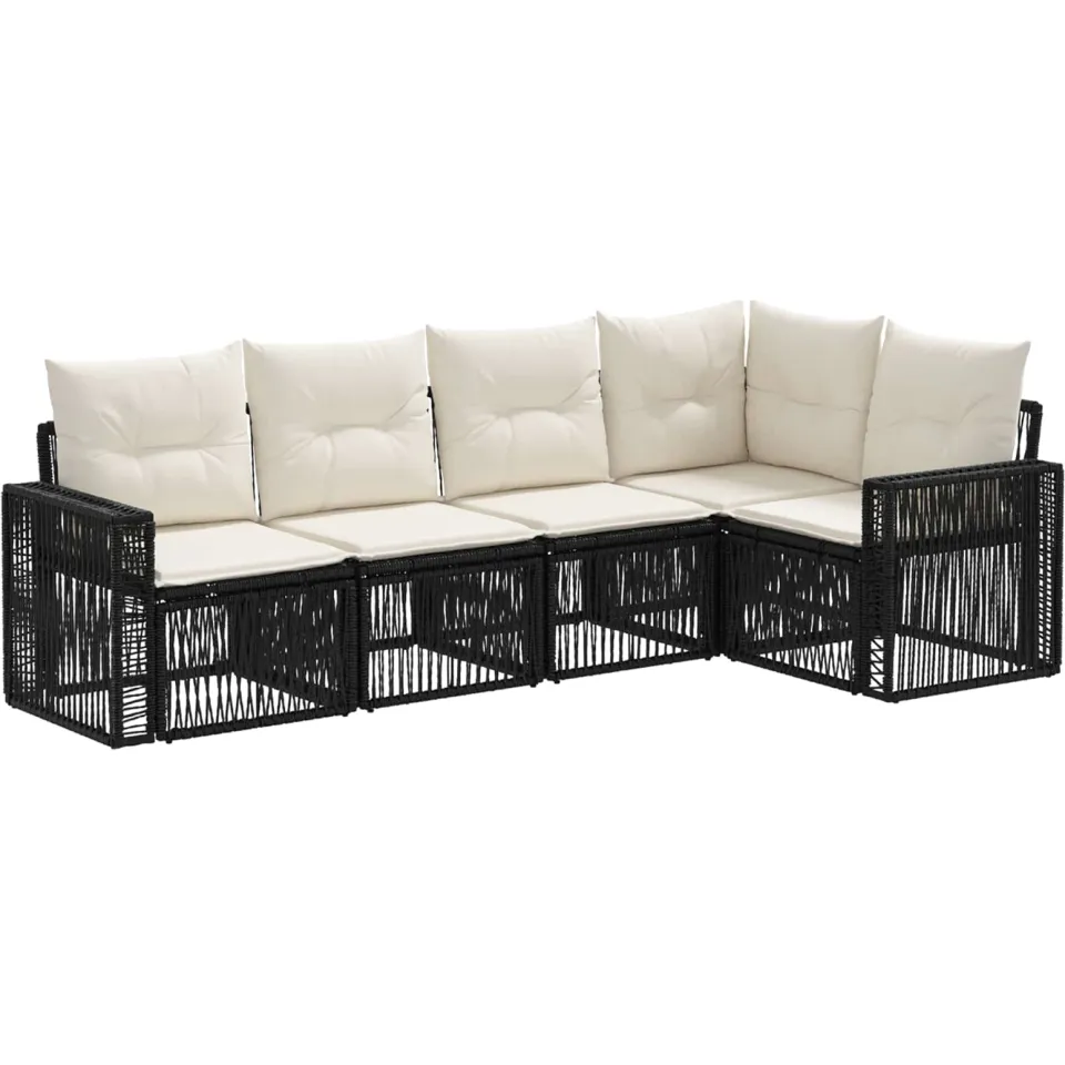 vidaXL Tuinbankenset 5 st 5-zits Zwart en Cream Wit poly rattan, foto 3