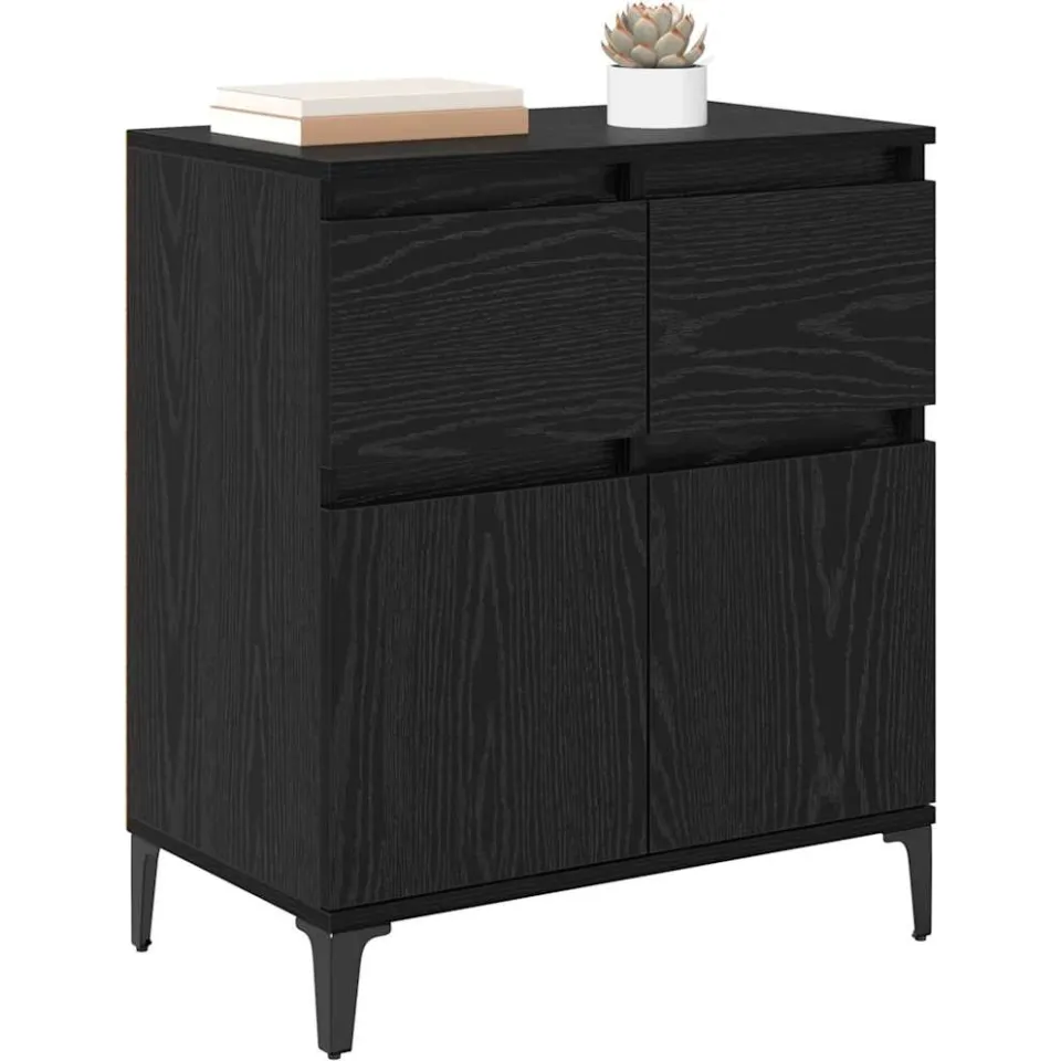 vidaXL Dressoir Zwart Eiken 60 x 35 x 70 cm Gemonteerd hout en ijzer