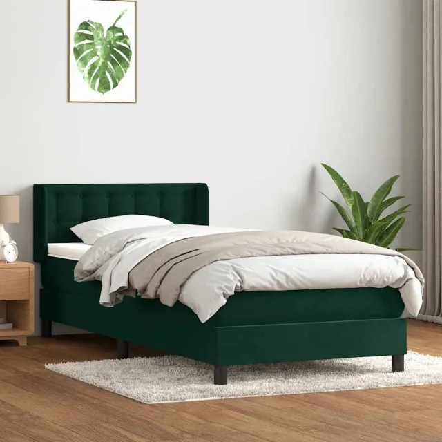 vidaXL Boxspring met matras fluweel donkergroen 80x220 cm groen