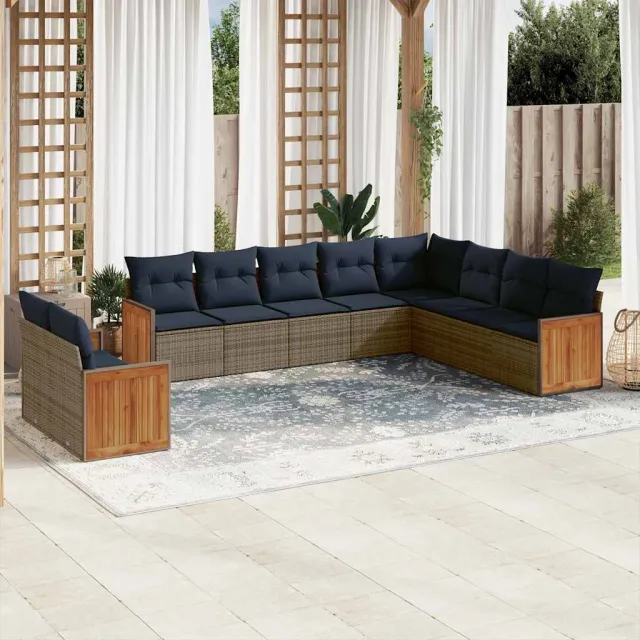 vidaXL 10-delige tuinbankset met kussens, grijs polyrotan, foto 2
