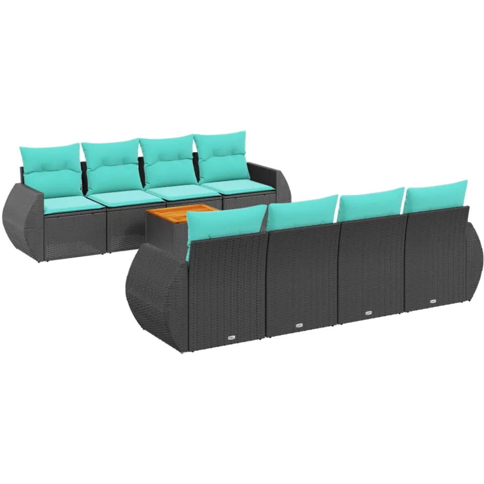 vidaXL 9-delige tuinbankset met kussens van zwart polyrotan, foto 3