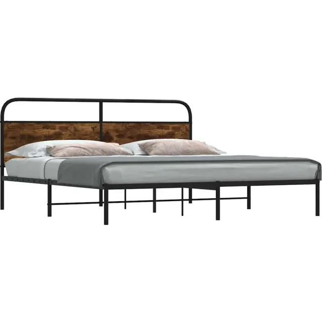vidaXL Bedframe zonder matras metaal gerookt eikenkleurig 180x200 cm Bruin