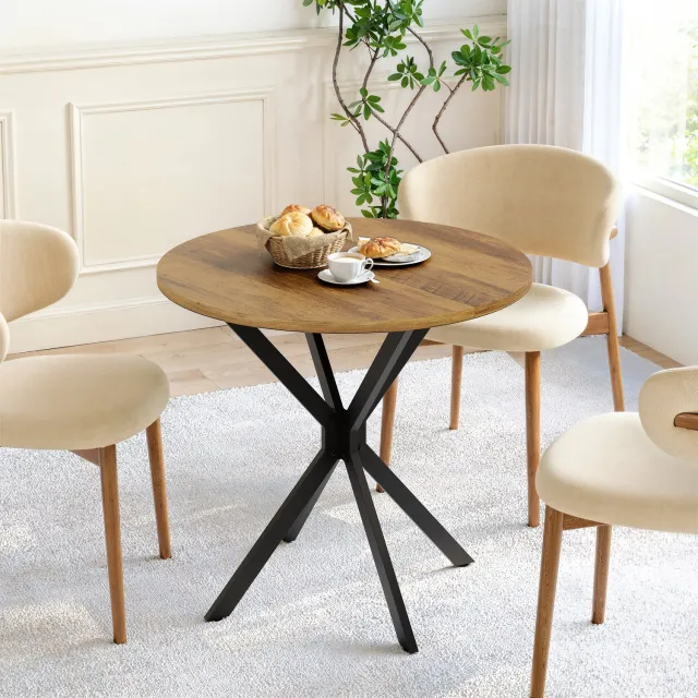 Mulder Living Ronde Eettafel - Keukentafel - Ø80 cm - Houtlook Tafelblad - X-vormige tafelpoten - Met metalen poten - Ruimtebesparende - Boerderijstijl - Bruin / Zwart