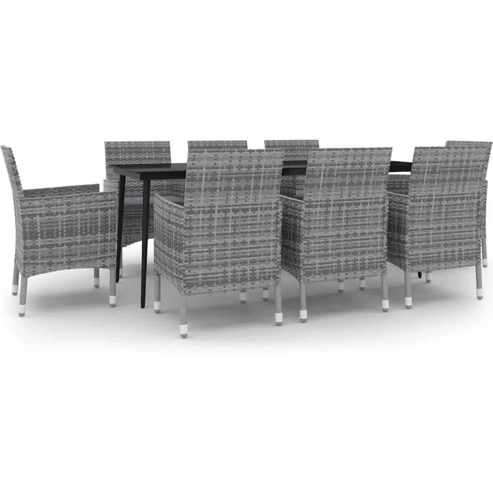 vidaXL 9-delige Tuinset met kussens poly rattan en glas grijs, foto 3