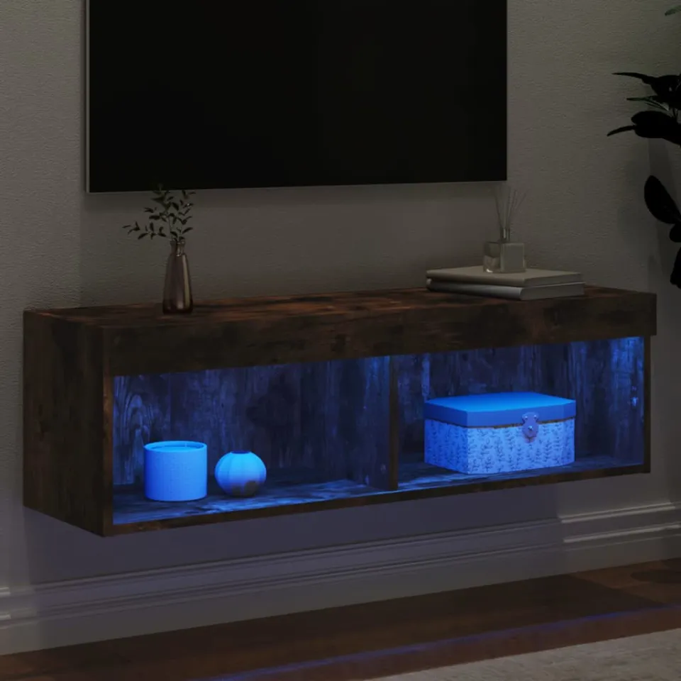 vidaXL Tv-meubel LED-verlichting 100x30x30 cm gerookt eikenkleurig, foto 4